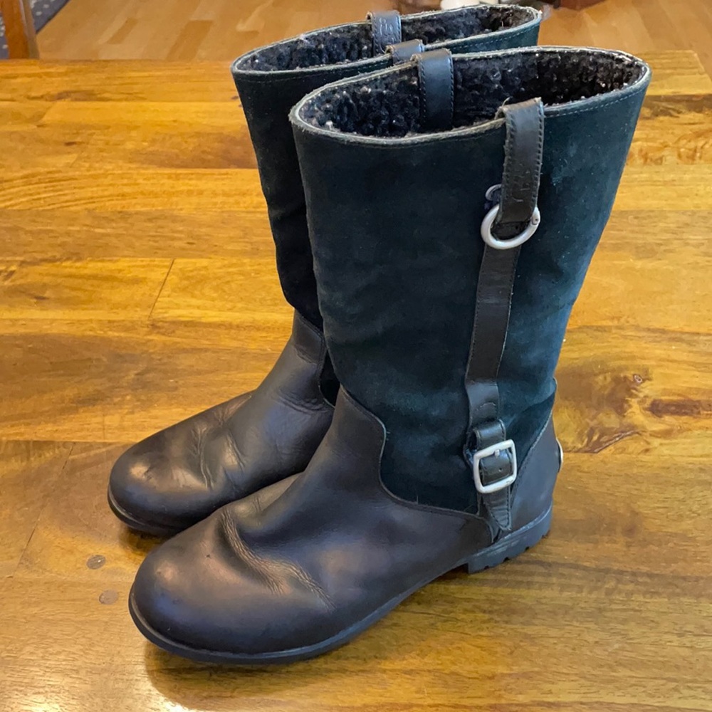 UGG Australia black suede and leather mid calf boots with buckles 7